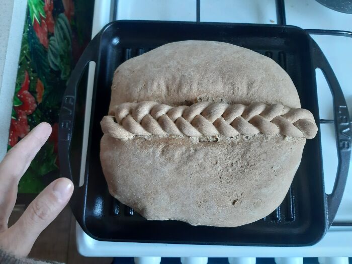 Tried Some Knitted Dough Decor On My Baked Bread... Nailed It! (Tasted Better Than It Looks)n)