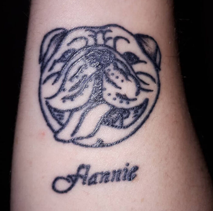 A Simplistic Tattoo When Our Bulldog Passed Away. My Wife Is A Bit Scared Of Tattoos And Wanted One Anyways. Same Like This. So We Chose A Simple One