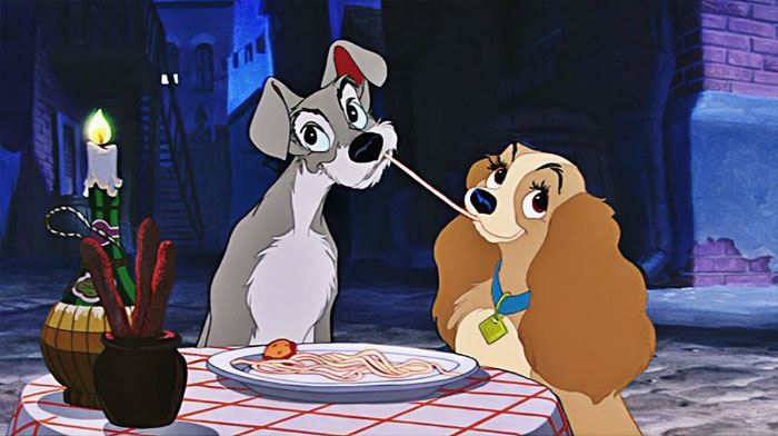 Tramp and Lady eating from Lady And The Tramp