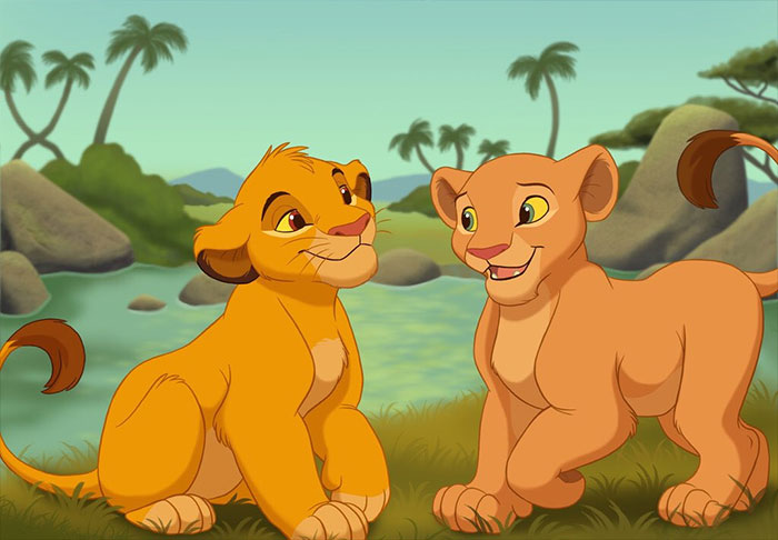 Simba and Nala looking and each other from Lion King