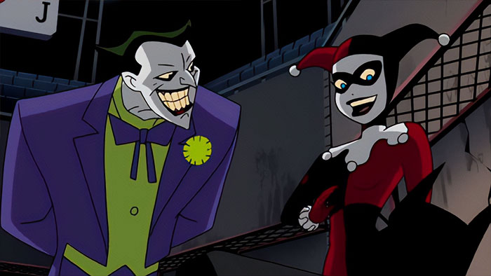 Joker and Harley Quinn smiling from Batman: The Animated Series