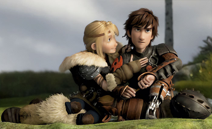 Hiccup and Astrid hugging from How To Train Your Dragon