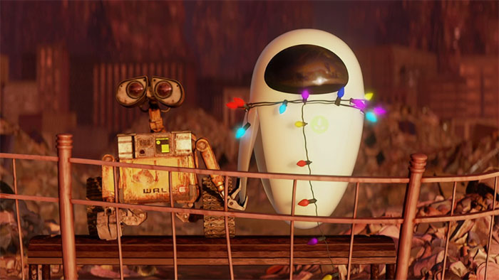 Wall-E and Eva holding hand from Wall-E