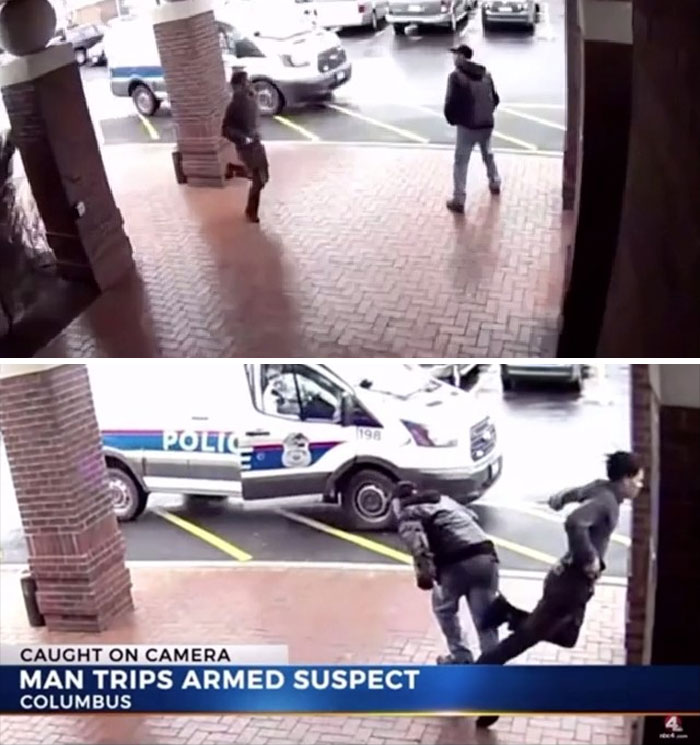 Armed Man Gets Tripped By Random Bystander