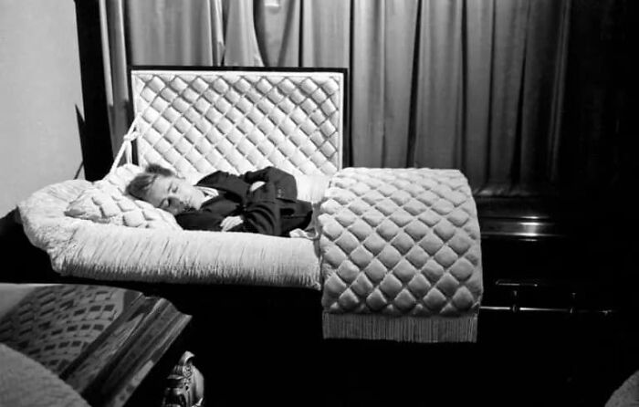 James Dean Posing Inside A Casket Seven Months Before His Death, 1955