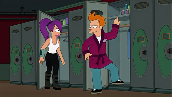 Leela and Fry looking at each other from Futurama