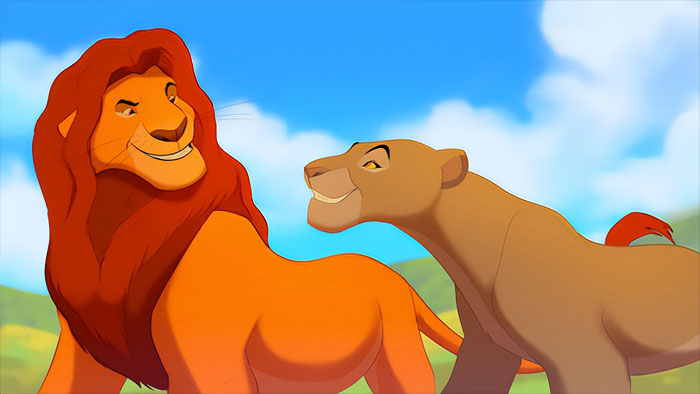 Mufasa and Sarabi looking and smiling from The Lion King
