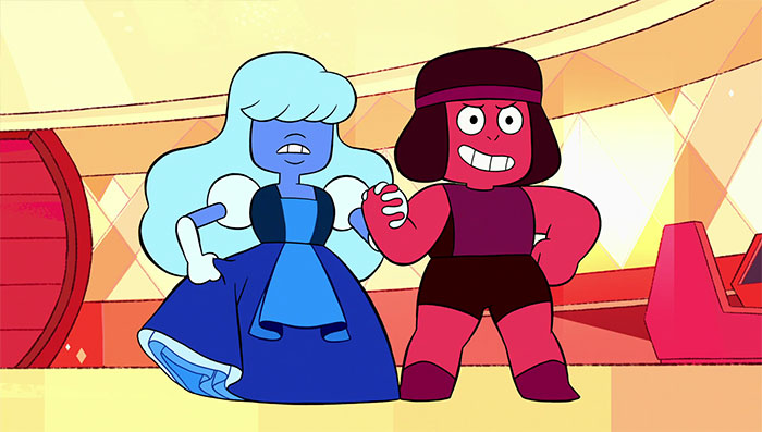 Ruby and Sapphire holding hands from Steven Universe