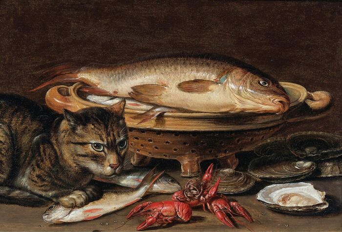 Still Life With Fish And Cat By Clara Peeters