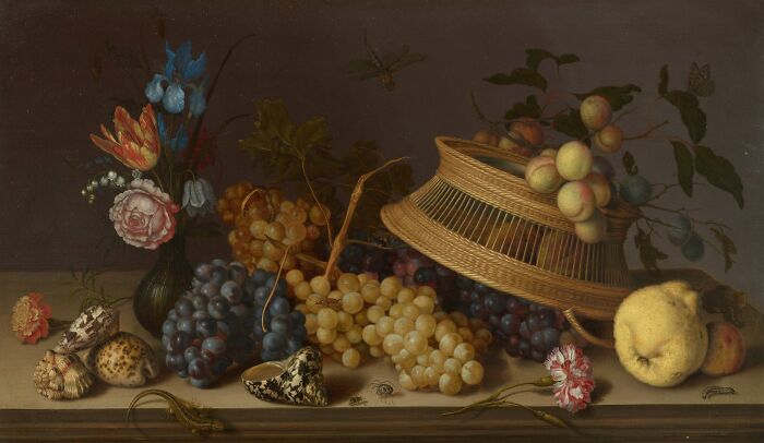 Still Life Of Flowers, Fruit, Shells, And Insects By Balthasar Van Der Ast