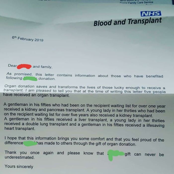 If You Die In The UK And Are On The Organ Donor Register, The Nhs Will Send A Letter To Your Family Explaining What Happened To Your Organs