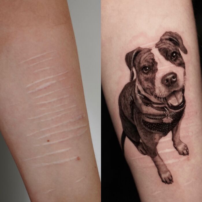 Scar “Cover Up” I Did The Other Day. Now She’s Got Her Best Friend Looking Back At Her :) Done Be Me - Adam Makharita (@adamdeanart) At Dot. Creative Group In NYC