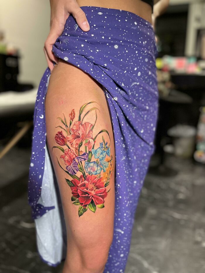 Flowers Done At First Class Tattoo, NYC