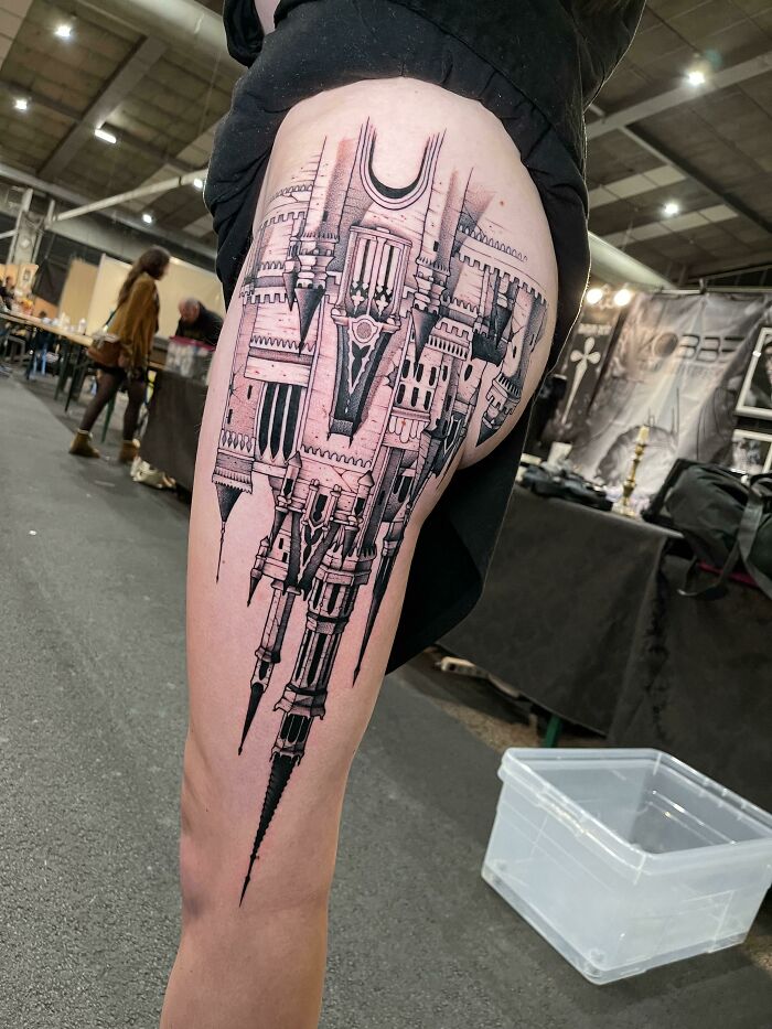 Disney Castle By Lahhel Done At Tattoo's Convention In Pau, Fr