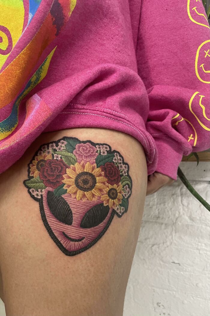Flower Crow Alien By Gyeong, Guest Artist At Macondo Tattoo, NYC