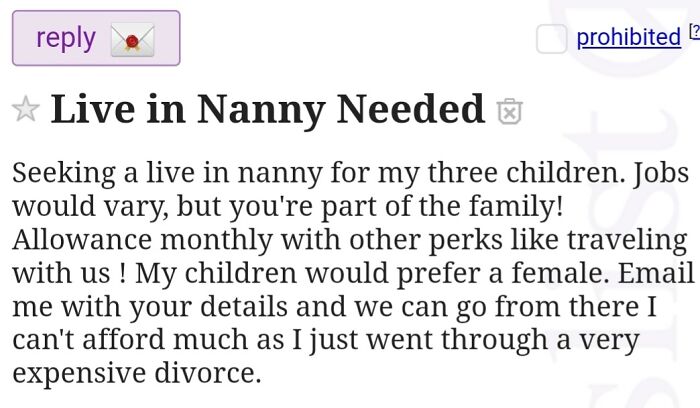 24/7 Nanny But Don't Expect Much Pay Because Of My Divorce