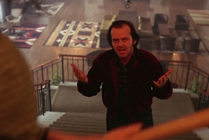 Jack from the Shining talking and wearing red shirt