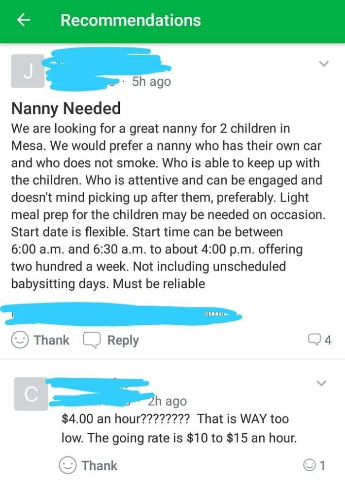 Lady Wants To Pay $4 An Hour For Babysitting