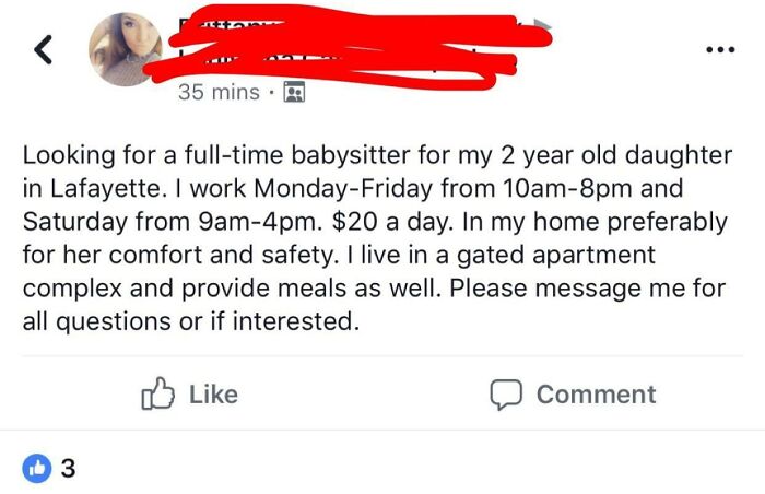 Less Than $2 Per Hour Babysitting, From The Same Woman Who Bragged She Just Bought A Lexus