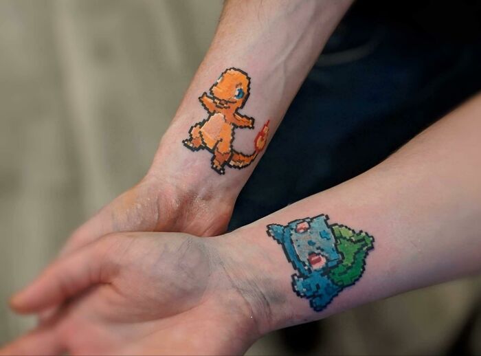My Brother And I Had Our Favourite Starter Sprites Tattooed By Gemma May At The Butcher's Block Tattoo Parlour In Wigan, England