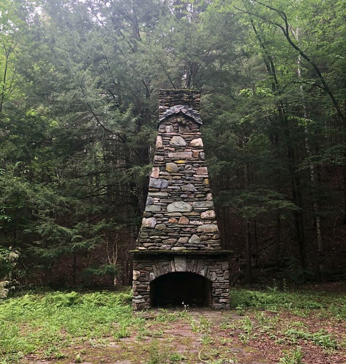 Abandoned Fireplace In The Forest