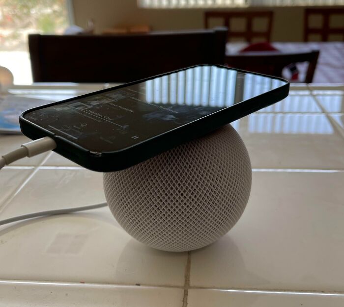 I Bought A Homepod For The Kitchen. Instead Of Playing Music Through The Homepod, My Wife Uses It As A Phone Stand While Playing Music From Her Phone