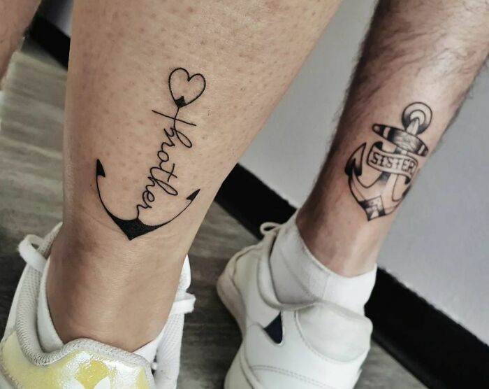 Anchor matching ankle tattoos