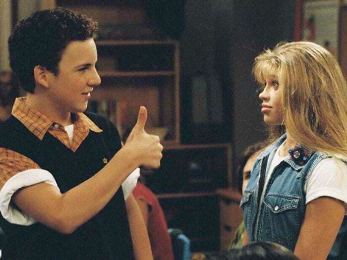 Cory showing thumb up to Topanga