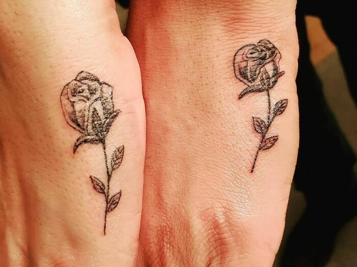 Rose matching wrist tattoos