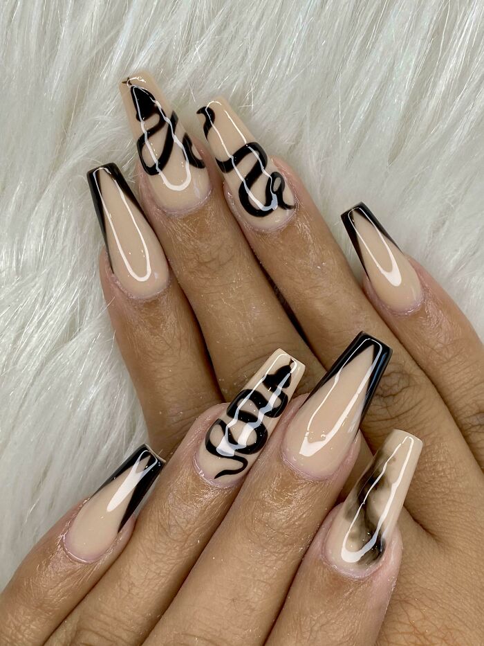 I Just Did These Nails For My New Client. I Upgraded The Design With My Creative Free-Hand Design