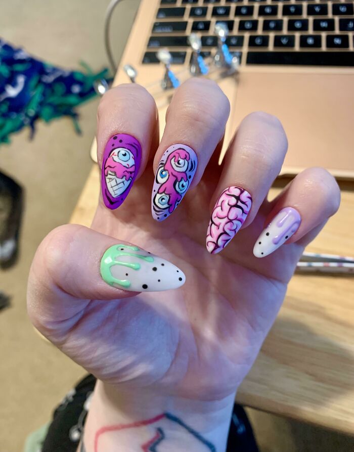 I’ve Been Practicing Nail Art For Fun And This Is The Final Product Of My First Full Set