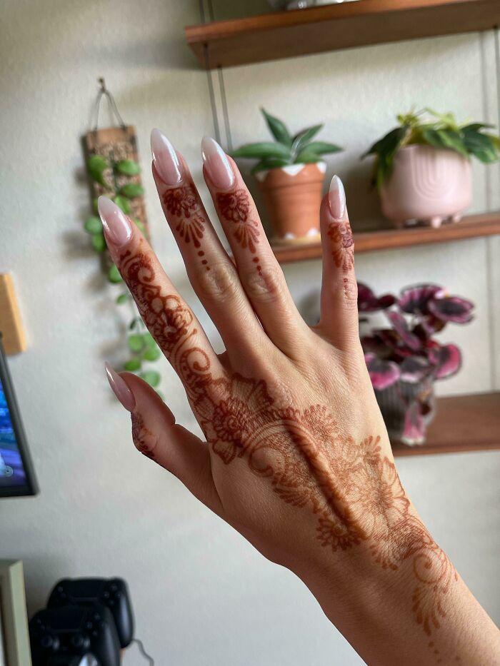 Fresh Baby Pink Chrome Nails And Some Pretty Henna Art