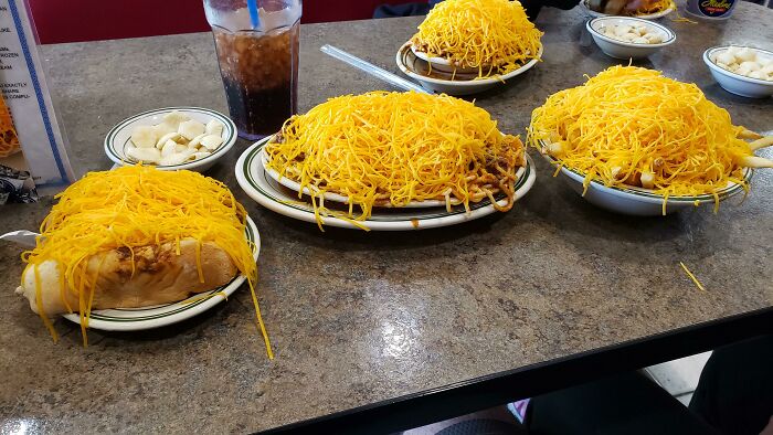 2 Chilli Cheese Coney Dogs, A Regular Chilli Cheese Spaghetti, And A Small Chilli Cheese Fries