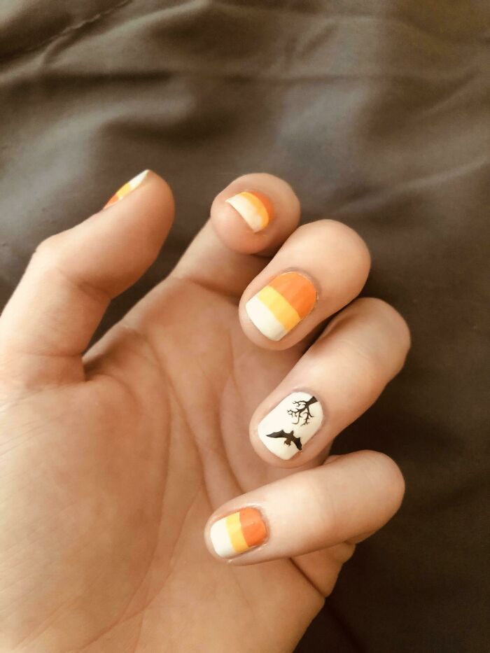 Just Bought Supplies And, After Watching Several Tutorials, Thought I’d Try Some Halloween Nail Art For My First Go