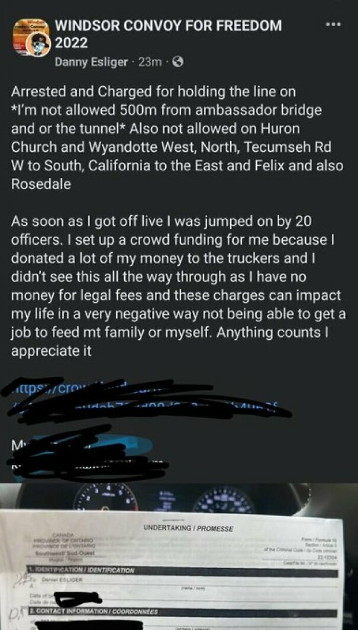 Donated So Much To Truckers Convoy, Can't Afford Legal Fees After Getting Arrested Blocking Major Trade Route