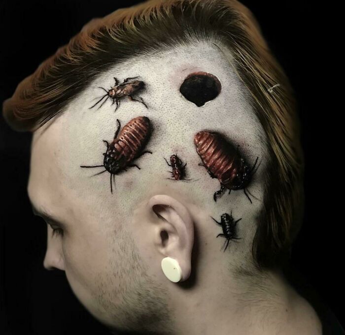  Beautifully Done... Cockroach.. Head Tattoo