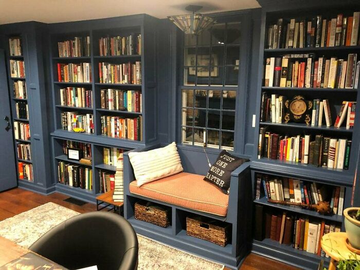 blue bookshelf 