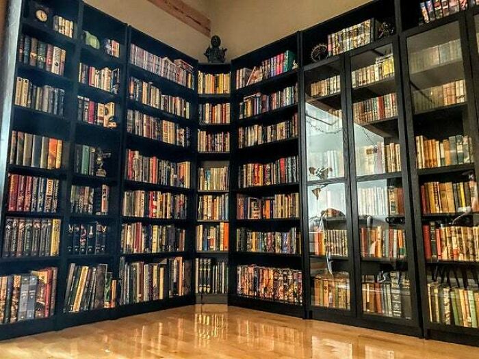 Black bookshelves