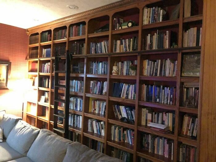 brown bookshelves 