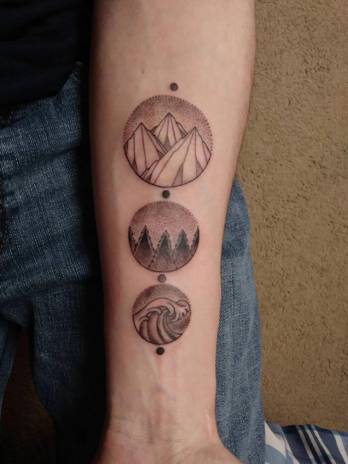 minimalistic tattoo of various natural things