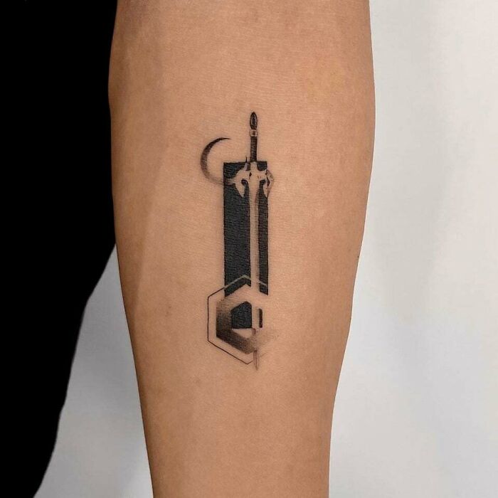 minimalistic tattoo of a sword