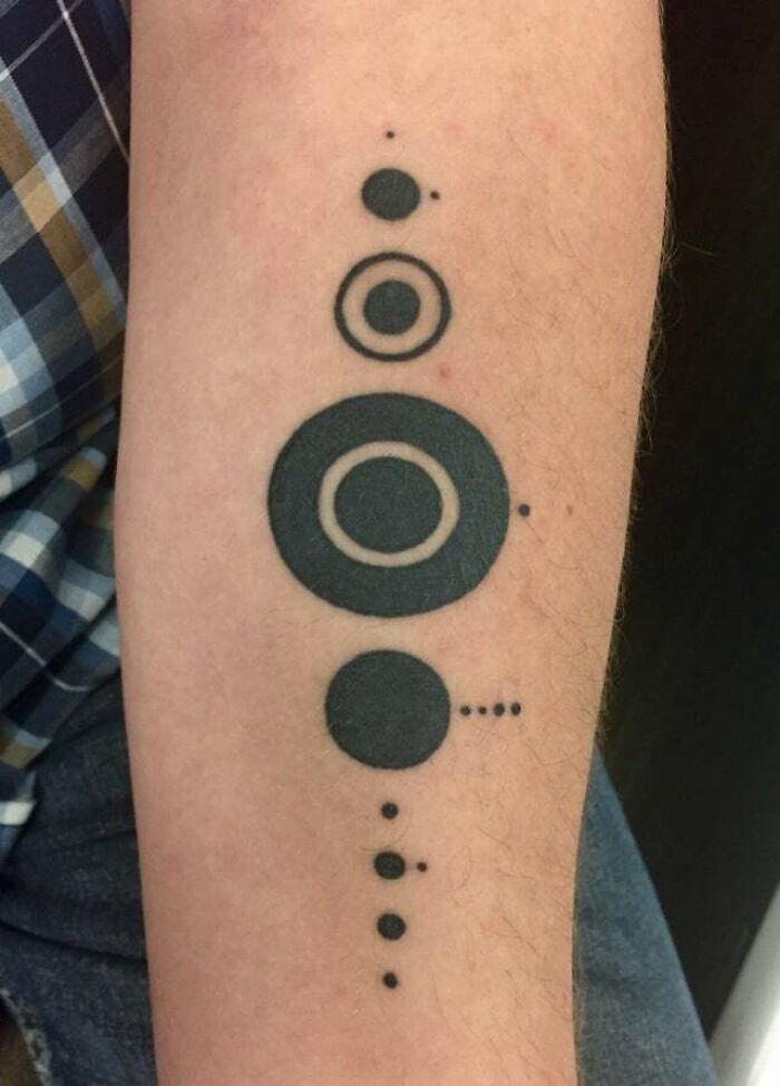 Minimalist Solar System Tattoo. Art By Me, Inked By Brett Pundt, Live Free Tattoo, Atlanta