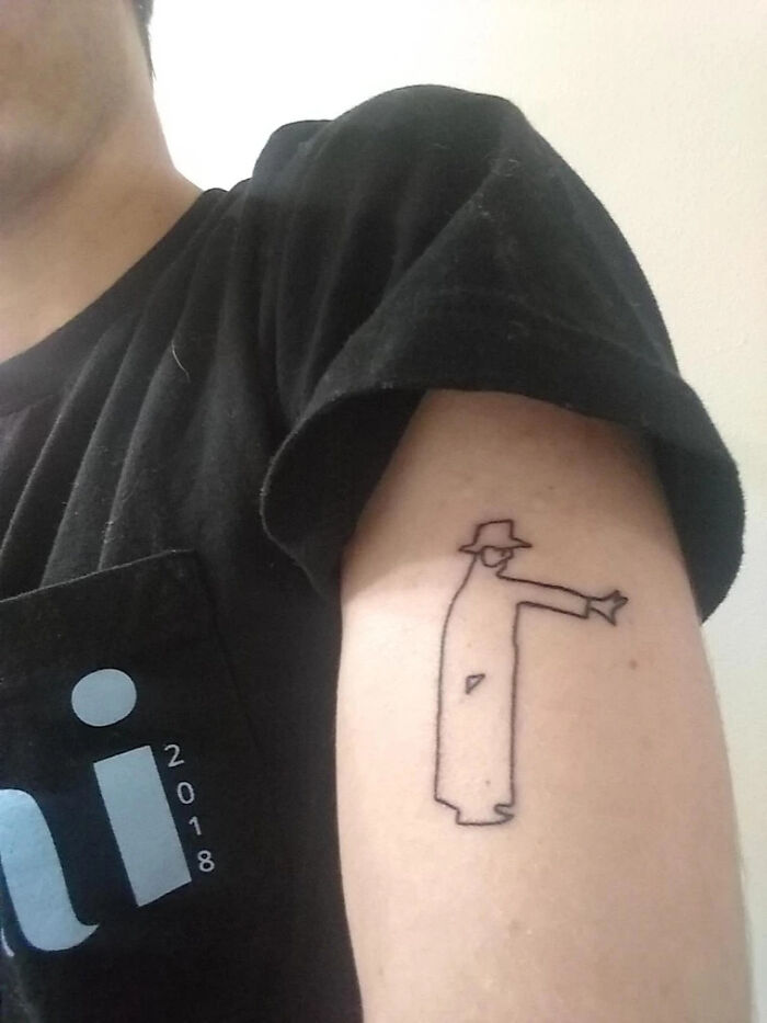 minimalistic tattoo of the eraser man