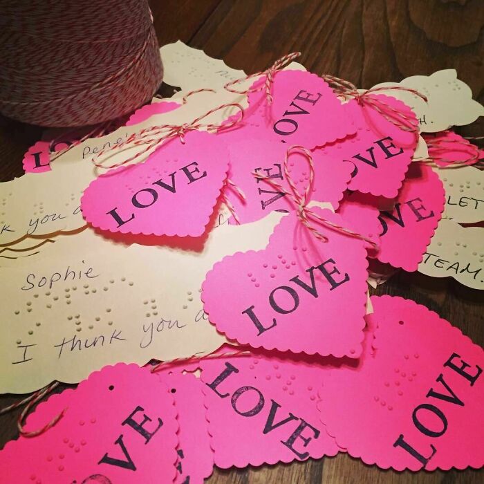 My Daughter Is Blind And Her Grade 2 Class Is Exchanging Valentines Tomorrow. She Brailled "Love" On Each One And Then Used A Heart-Shaped Hole Punch