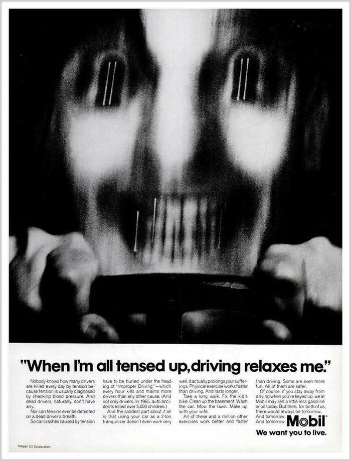 1960s Mobil Advertisement Warning Against Driving With Tension