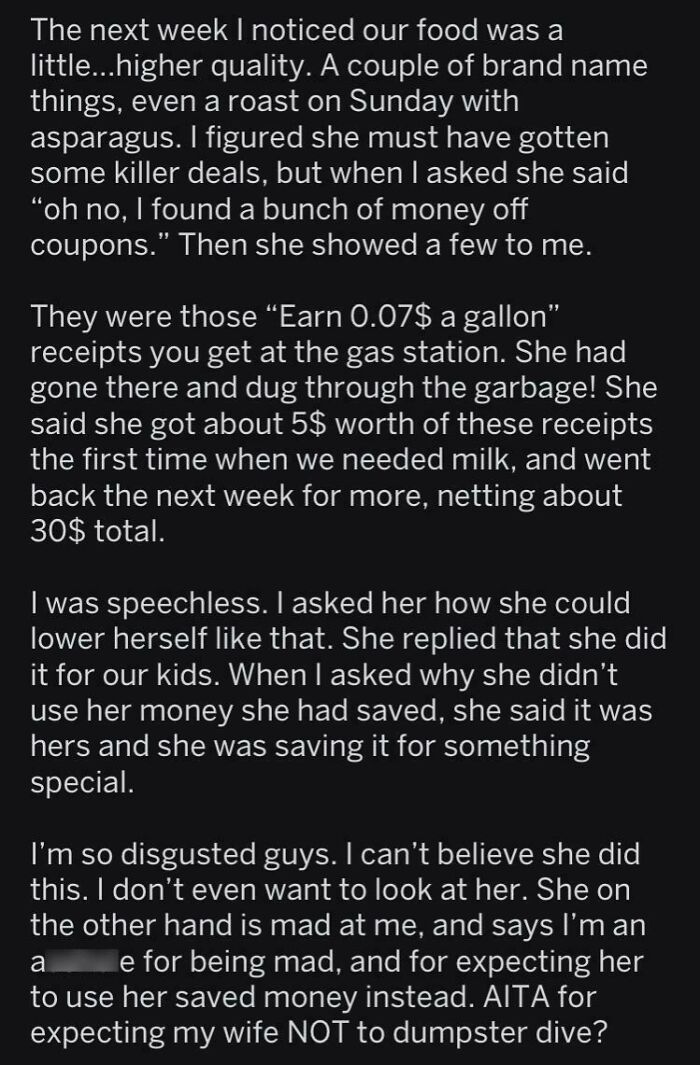 Husband Who Is Struggling To Make Ends Meet Gets Mad At Wife For"Lowering Herself" Because She Found Coupons In The Trash To Feed Her Kids