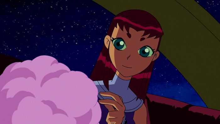 Starfire eating cotton candy 