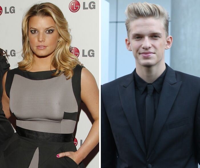 Jessica wearing dress (left), Cody wearing black suit (right)