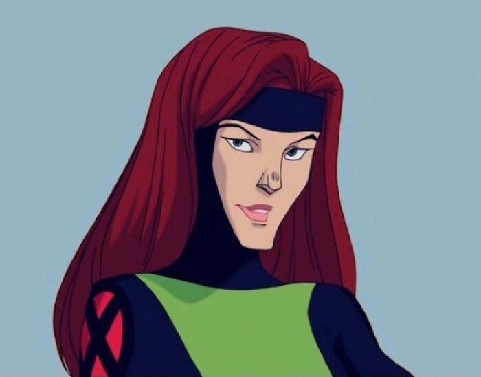 Jean Grey wearing green and blue suit 