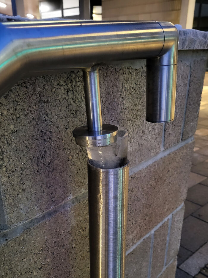 The Water In This Pole Expanded While Freezing And Pushed The Railing Off